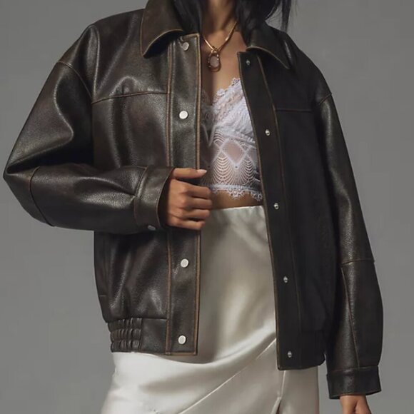 Anthropologie Jackets & Blazers - NEW Pilcro Oversized Washed Faux-Leather Jacket